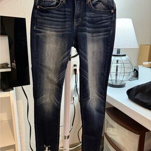 BKE Stella Mid-Rise Ankle Skinny Jeans | Dark Wash Distressed Hem | Size 26